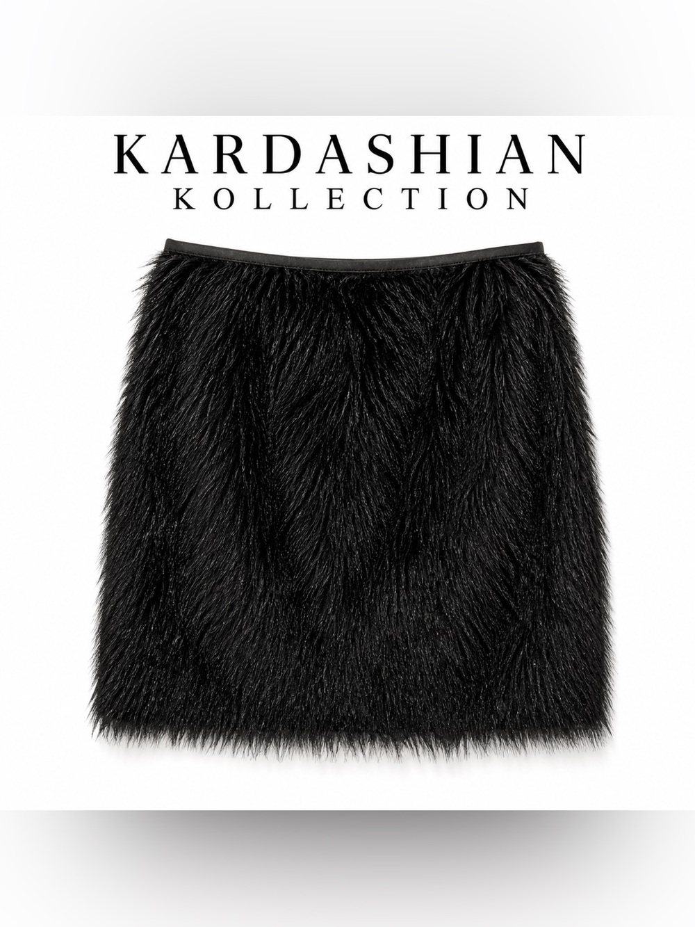 Kardashian Kollection Black Faux Fur Mini Skirt NWT Textured Party